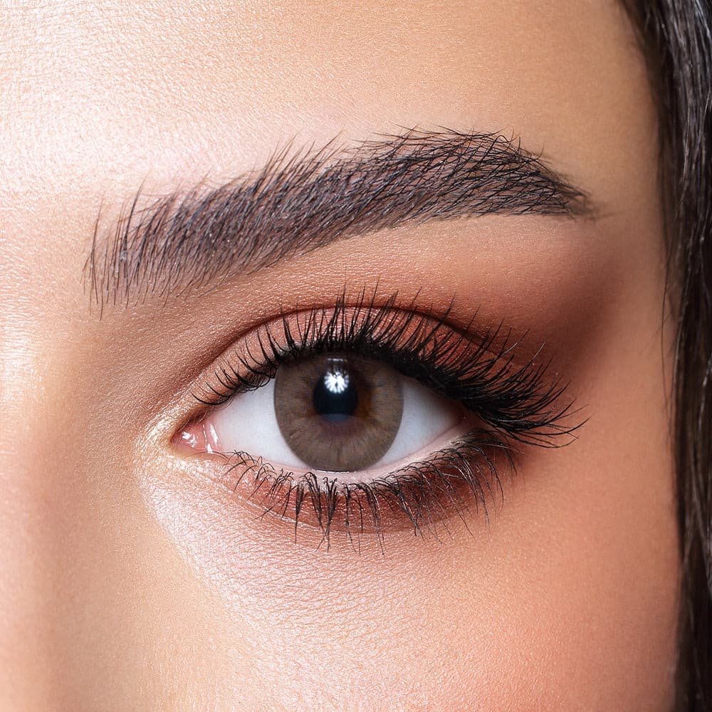 Champagne Shimmer Makeup With Gray Colored Contacts